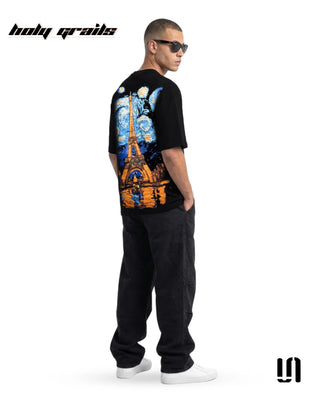 Men in 'City of Nights' Black 240 GSM French Terry Cotton Graphic Printed Oversize T-Shirt HG x Sullitt - Back Side Full