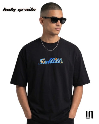 Men in 'City of Nights' Black 240 GSM French Terry Cotton Graphic Printed Oversize T-Shirt HG x Sullitt - Front