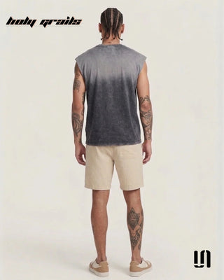 Men in 'Death Scavenger' Grey Premium Acid Wash Fabric Graphic Printed Sleeveless Tank Top HG x Sullitt - Back Full