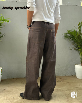 Men in 'Dubai Chocolate' Brown Wash Premium Structured Denims Wide Leg Pants HG x Charactr - Back Side