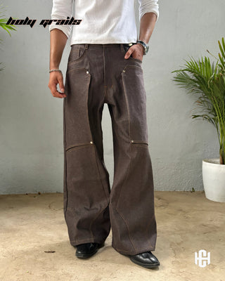 Men in 'Dubai Chocolate' Brown Wash Premium Structured Denims Wide Leg Pants HG x Charactr - Front