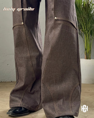 Men in 'Dubai Chocolate' Brown Wash Premium Structured Denims Wide Leg Pants HG x Charactr - Front Side 1 Close