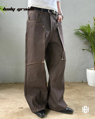 Men in 'Dubai Chocolate' Brown Wash Premium Structured Denims Wide Leg Pants HG x Charactr - Front Side 2