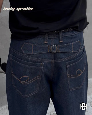 Men in 'Element Switch' Blue Premium Structure Denims Unisex Baggy Jeans HG x Charactr - Back Close Up