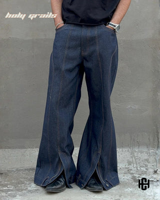 Men in 'Element Switch' Blue Premium Structure Denims Unisex Baggy Jeans HG x Charactr - Front Hand in Pocket