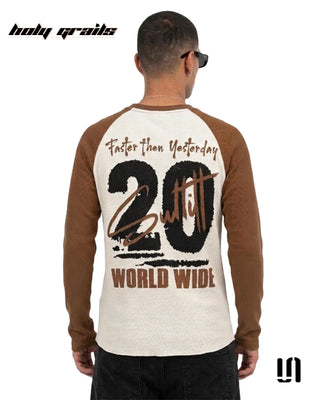 Men in 'Faster Than Yesterday Ragline' Brown & Cream Waffle Knit Fabric Graphic Full Sleeve T-Shirt HG x Sullitt - Back