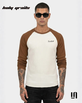 Men in 'Faster Than Yesterday Ragline' Brown & Cream Waffle Knit Fabric Graphic Full Sleeve T-Shirt HG x Sullitt - Front