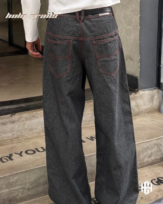 Men in 'Gunmetal Chained' Grey Unisex Fit 12 Oz Structure Denim Jeans HG x Charactr - Back