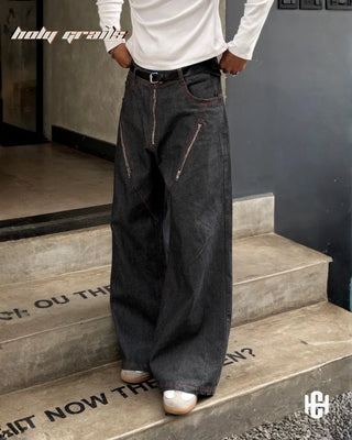 Men in 'Gunmetal Chained' Grey Unisex Fit 12 Oz Structure Denim Jeans HG x Charactr - Front Side