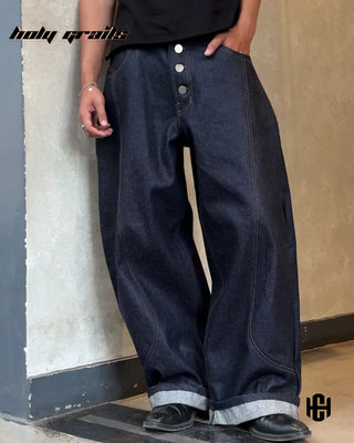 Men in 'Indigo Studio' Blue 12 Oz Premium Denim Unisex Fit Baggy Jeans HG x Charactr - Front