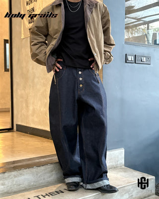 Men in 'Indigo Studio' Blue 12 Oz Premium Denim Unisex Fit Baggy Jeans HG x Charactr - Front Full