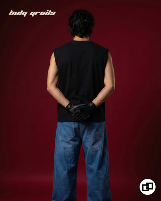 Men in 'Knight Armor' Black 240 GSM 100% Cotton Sleeveless Tank Top HG x Grey Hound - Back Full