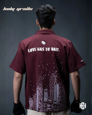 Men in 'Love Has To Wait' Cherry Red 280 GSM Banana Crepe Screen Printed Half Sleeve Shirt HG x Charactr - Back