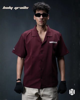 Men in 'Love Has To Wait' Cherry Red 280 GSM Banana Crepe Screen Printed Half Sleeve Shirt HG x Charactr - Front