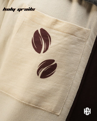 Men in 'Mocha Curve' Unisex Brown & Cream 300 GSM Cotton Fleece Sweatpants HG x Charactr - Back Pocket Close Up