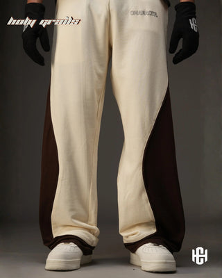 Men in 'Mocha Curve' Unisex Brown & Cream 300 GSM Cotton Fleece Sweatpants HG x Charactr - Front