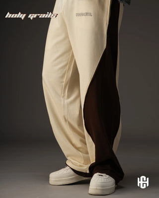 Men in 'Mocha Curve' Unisex Brown & Cream 300 GSM Cotton Fleece Sweatpants HG x Charactr - Side 1