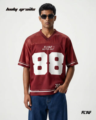 Men in 'Motorunit Mesh Jersey' Motif Printed Oversize Tee HG x FLYAF - Front
