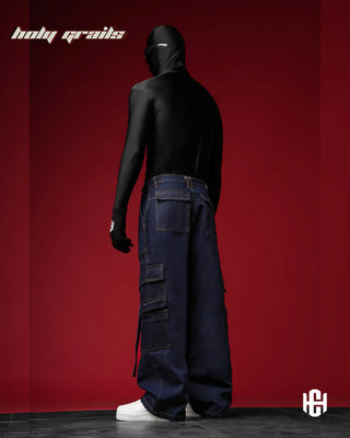Men in 'Raw Denim' Unisex Deep Blue 100% Premium Raw Denim Baggy Pants HG x Charactr - Back