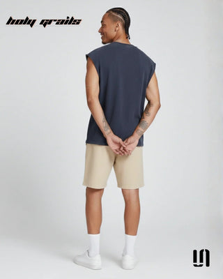 Men in 'Reclaim' Blue Acid Wash Graphic Printed Sleeveless Tank Top HG x Sullitt - Back Full