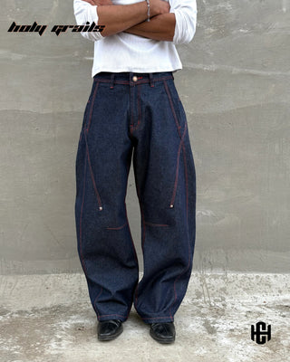 Men in 'Recode Barrel' Blue Indigo Wash Premium Structured Denims Barrel Leg Jeans HG x Charactr - Front