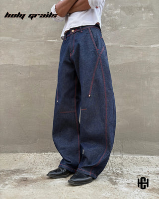 Men in 'Recode Barrel' Blue Indigo Wash Premium Structured Denims Barrel Leg Jeans HG x Charactr - Front Side