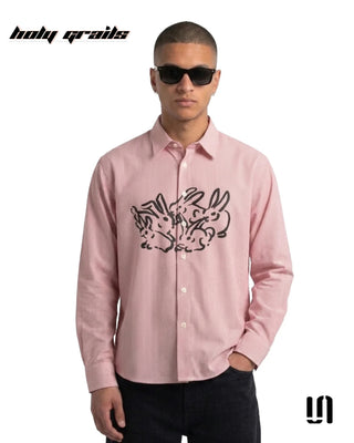 Men in 'Red Mirage Bunny' Premium Soft Touch Fabric Graphic Printed Full Sleeve Stripe Shirt HG x Sullitt - Front 1