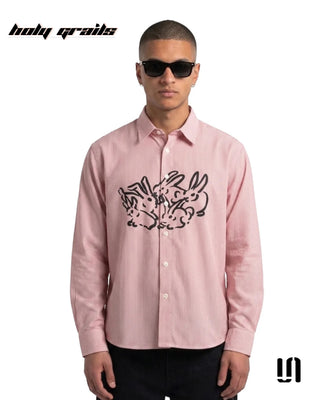 Men in 'Red Mirage Bunny' Premium Soft Touch Fabric Graphic Printed Full Sleeve Stripe Shirt HG x Sullitt - Front 2