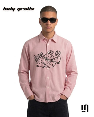 Men in 'Red Mirage Bunny' Premium Soft Touch Fabric Graphic Printed Full Sleeve Stripe Shirt HG x Sullitt - Front 3