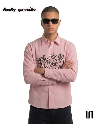 Men in 'Red Mirage Bunny' Premium Soft Touch Fabric Graphic Printed Full Sleeve Stripe Shirt HG x Sullitt - Front 4