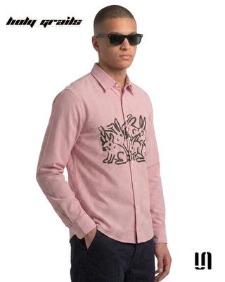 Men in 'Red Mirage Bunny' Premium Soft Touch Fabric Graphic Printed Full Sleeve Stripe Shirt HG x Sullitt - Front Side