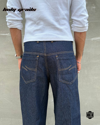 Men in 'Regent Archival' Blue Premium Structured Denims Wide Leg Pants HG x Charactr - Back Close