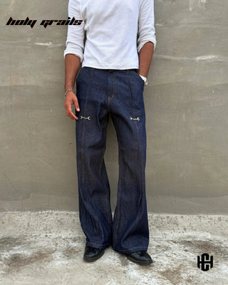 Men in 'Regent Archival' Blue Premium Structured Denims Wide Leg Pants HG x Charactr - Front