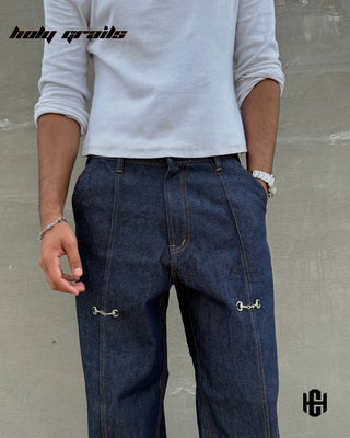 Men in 'Regent Archival' Blue Premium Structured Denims Wide Leg Pants HG x Charactr - Front Close