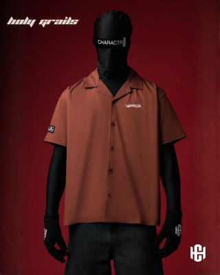 Men in 'Rooted Bowling' Earth Brown Cotton Twill Graphic Print Half Sleeve Shirt HG x Charactr - Front
