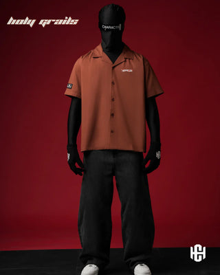 Men in 'Rooted Bowling' Earth Brown Cotton Twill Graphic Print Half Sleeve Shirt HG x Charactr - Front Full