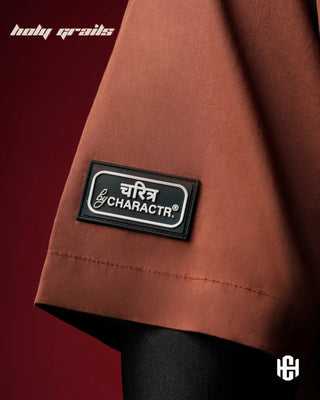 Men in 'Rooted Bowling' Earth Brown Cotton Twill Graphic Print Half Sleeve Shirt HG x Charactr - Sleeve Close Up