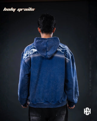 Men in 'Storm Dust' Storm Blue & Grey 400 GSM 100% French Terry Cotton Oversize Hoodie HG x Charactr - Back
