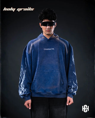 Men in 'Storm Dust' Storm Blue & Grey 400 GSM 100% French Terry Cotton Oversize Hoodie HG x Charactr - Front