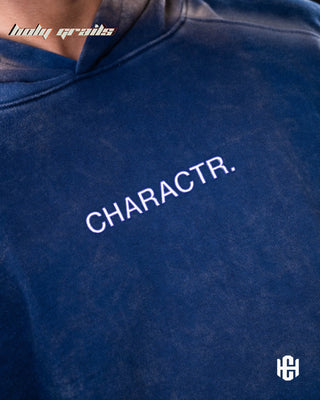 Men in 'Storm Dust' Storm Blue & Grey 400 GSM 100% French Terry Cotton Oversize Hoodie HG x Charactr - Front Print Close Up