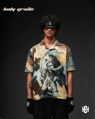 Men in 'The Ahankar' Multi-Color 240 GSM 100% French Terry Cotton Digital Print Half Sleeve Shirt HG x Charactr - Front