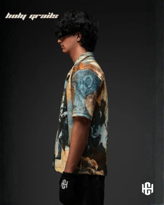 Men in 'The Ahankar' Multi-Color 240 GSM 100% French Terry Cotton Digital Print Half Sleeve Shirt HG x Charactr - Side