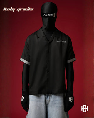 Men in 'The Dark Millionare' Black 280 GSM Banana Crepe Screen Printed Half Sleeve Shirt HG x Charactr - Front