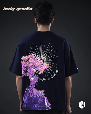 Men in 'The Destiny' Navy Blue 240 GSM 100% French Terry Cotton Screen Printed Graphic Oversize T-Shirt HG x Charactr - Back