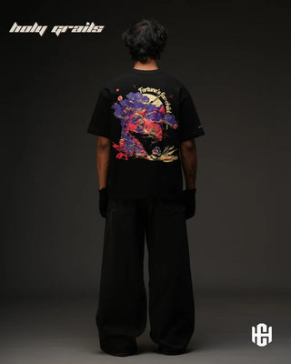 Men in 'The Fortune' Black 240 GSM 100% Terry Cotton Puff Print Graphic Oversize T-Shirt HG x Charactr - Back Full