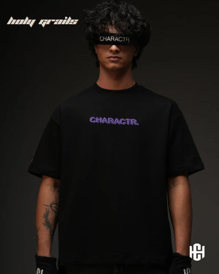 Men in 'The Fortune' Black 240 GSM 100% Terry Cotton Puff Print Graphic Oversize T-Shirt HG x Charactr - Front