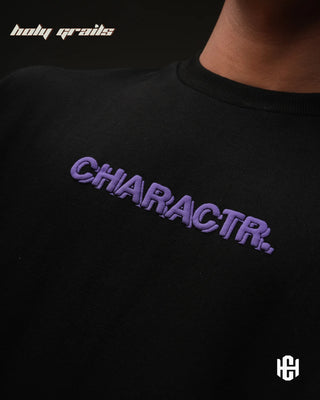 Men in 'The Fortune' Black 240 GSM 100% Terry Cotton Puff Print Graphic Oversize T-Shirt HG x Charactr - Front Close Up