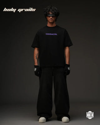 Men in 'The Fortune' Black 240 GSM 100% Terry Cotton Puff Print Graphic Oversize T-Shirt HG x Charactr - Front Full