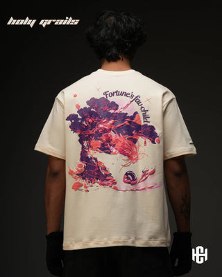 Men in 'The Fortune' Cream 240 GSM Terry Cotton Puff Print Graphic Oversize T-Shirt HG x Charactr - Back