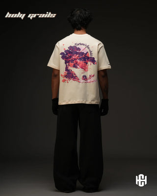 Men in 'The Fortune' Cream 240 GSM Terry Cotton Puff Print Graphic Oversize T-Shirt HG x Charactr - Back Full